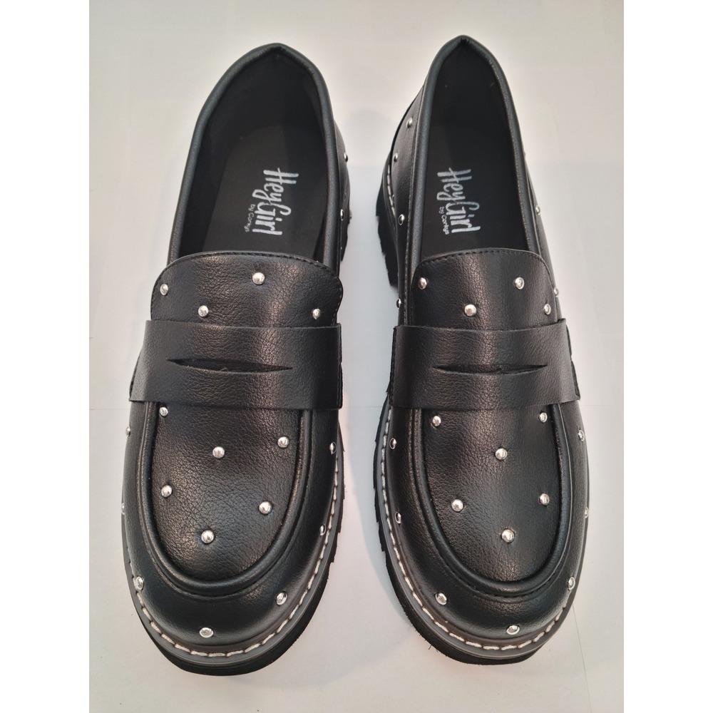 Hey Girl Loafers Womens Black Studded Lug Sole‎ Not Literally 10